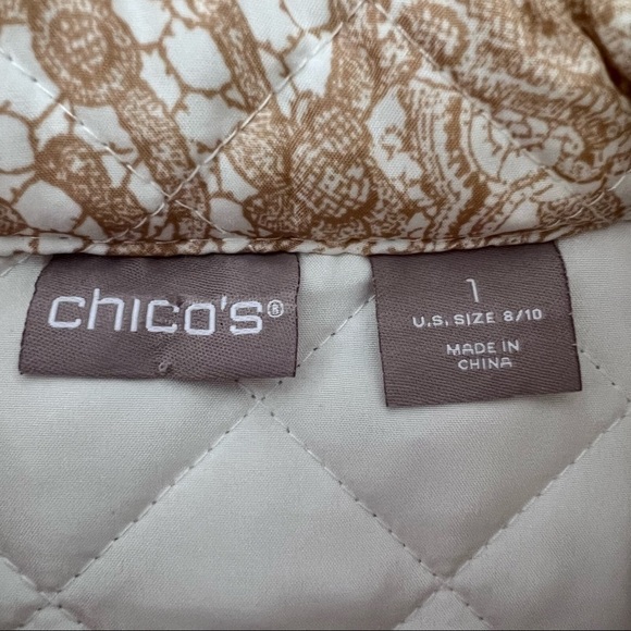 Chico's Lace-Print Quilted Neutral Lightweight Classic Jacket - Picture 4 of 16